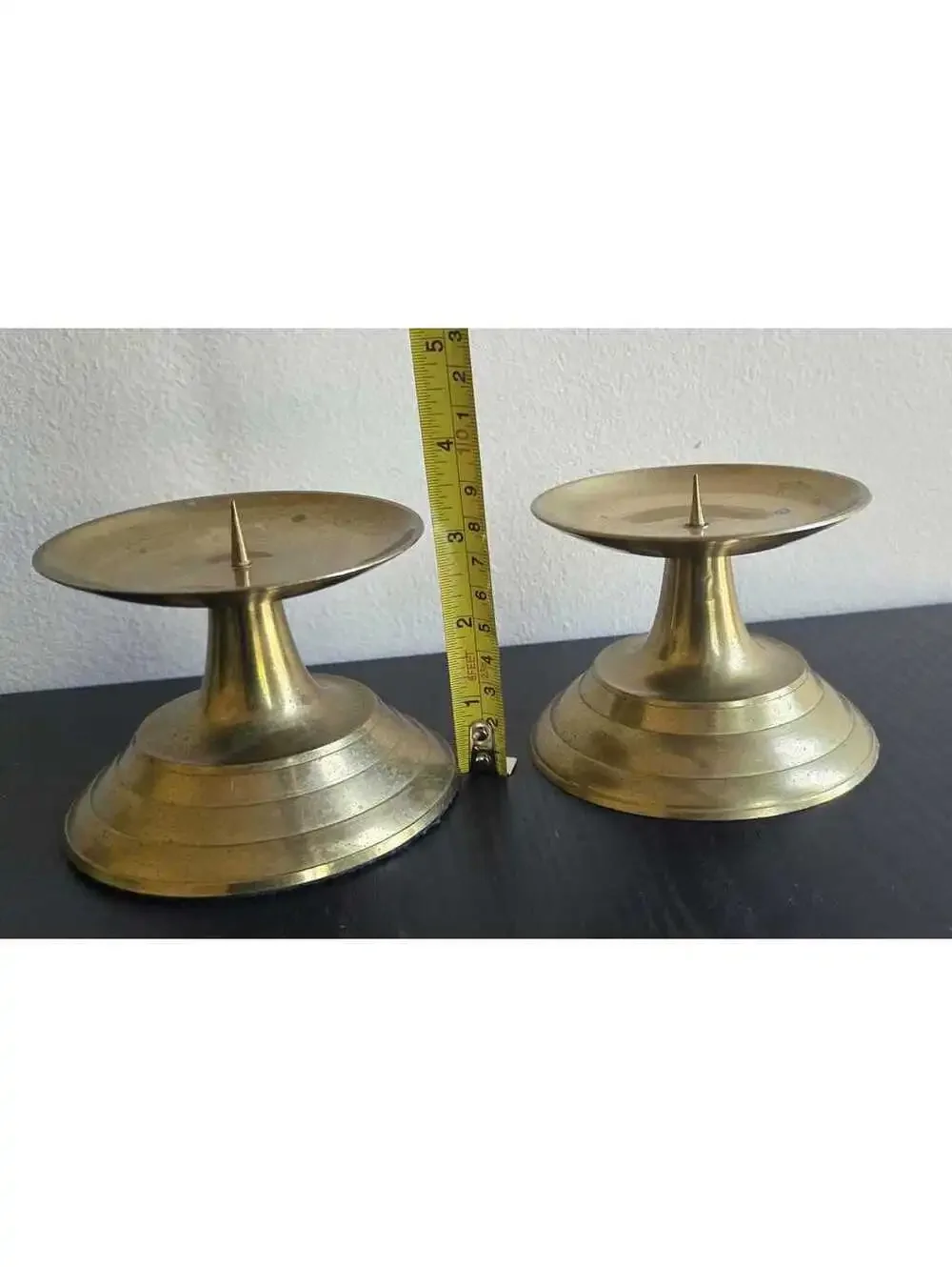 Vintage Brass Candle Holders Pair Chamberstick Style Pricket Candlesticks